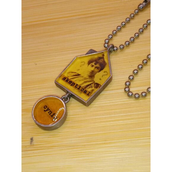 Picture Pendant with Skeptical and Cynic Tags on Bead Ball Chain - Picture 2 of 6